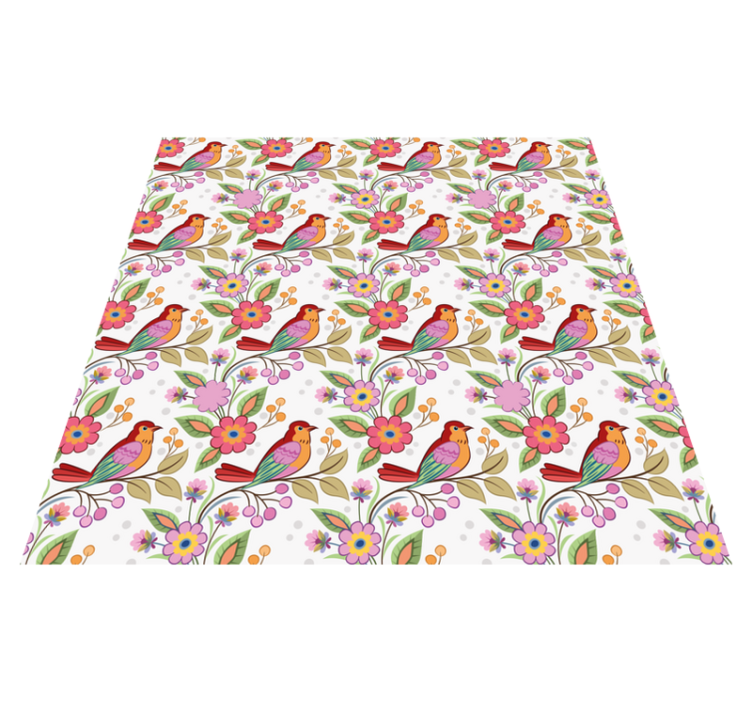 Animal vinyl rug with red and orange bird on green tree - TenStickers