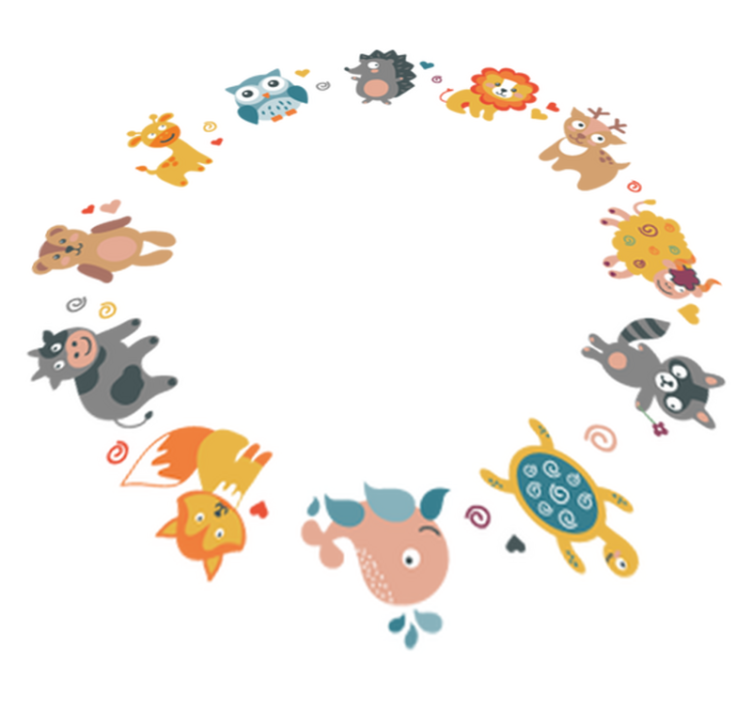 Animal vinyl rug with baby animals in circle - TenStickers