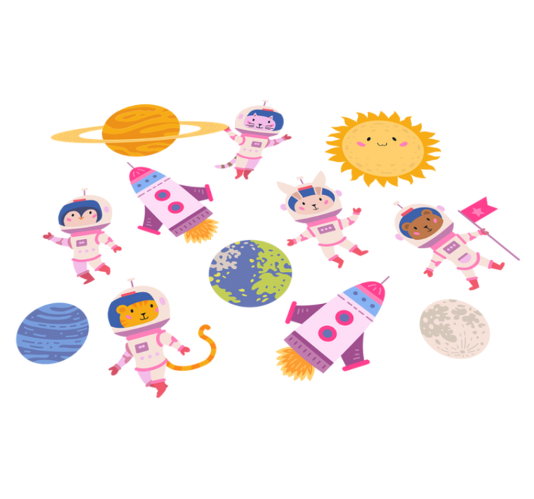 Animal vinyl rug featuring astronaut animals with rocket - TenStickers