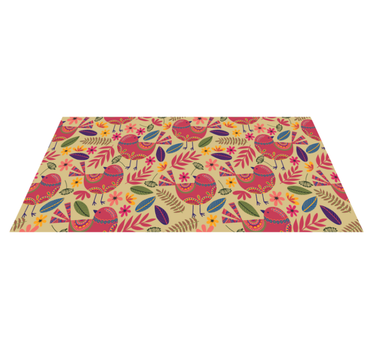 Floral vinyl rug with colorful birds folk art design - TenStickers