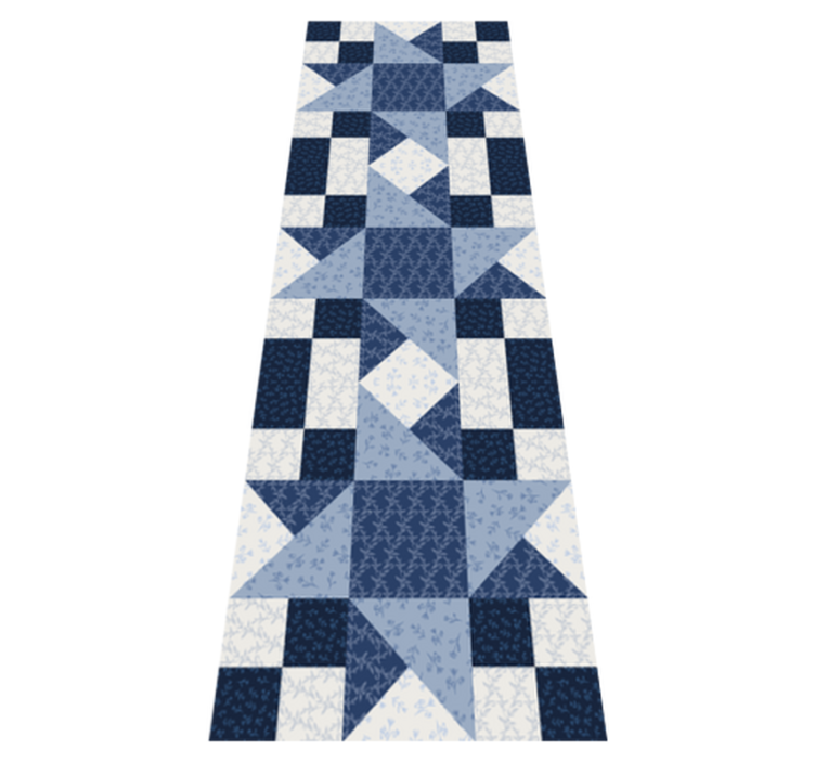 Geometric vinyl rug in patchwork blue star triangles - TenStickers