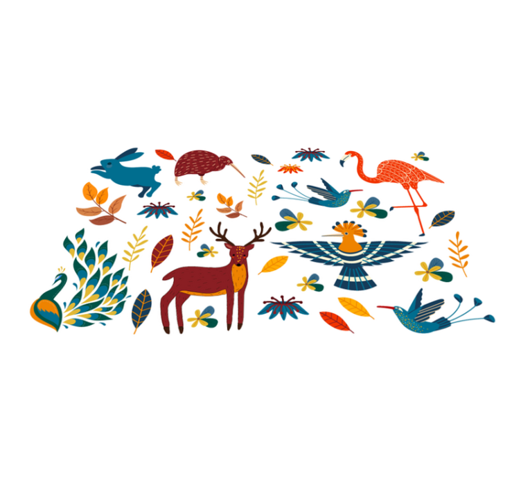 Floral vinyl rug with tengango style animals and plants - TenStickers
