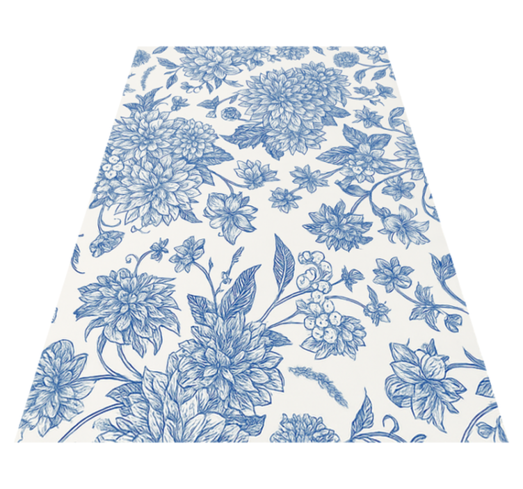Blue dahlia floral bedroom vinyl rug - TenStickers