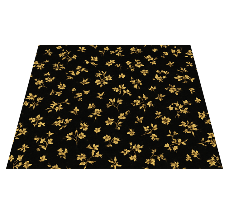 Bedroom vinyl rug with dark background and gold flowers - TenStickers