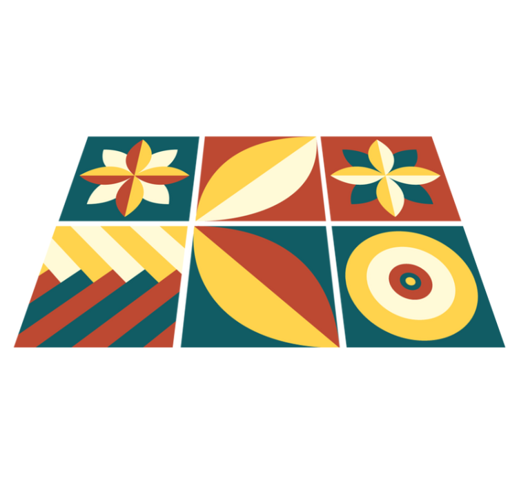 Geometric vinyl rug in green and orange pattern - TenStickers