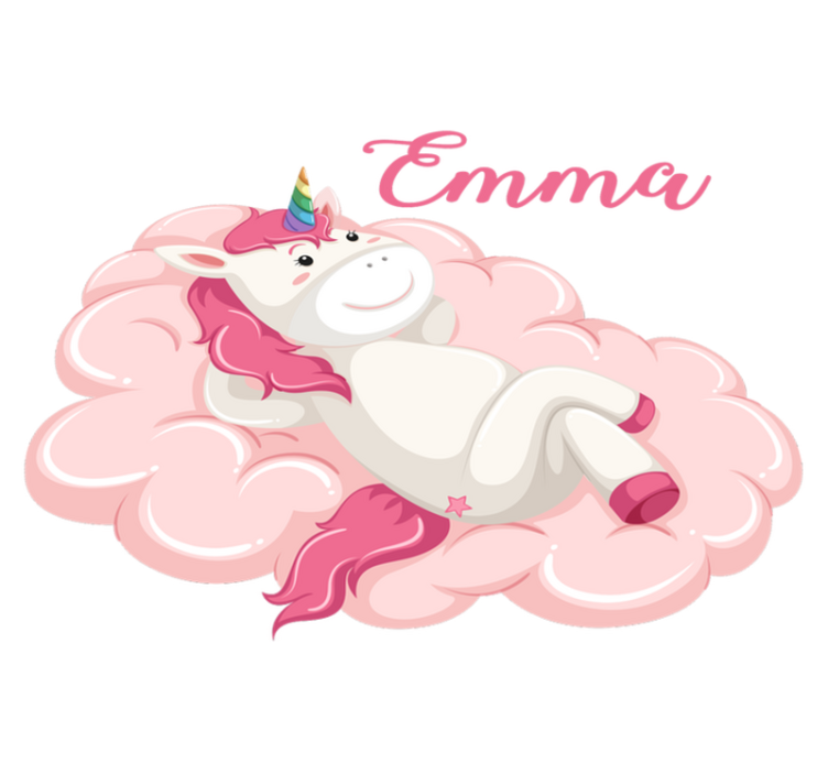 Kids vinyl rug with personalized unicorn in cloud - TenStickers