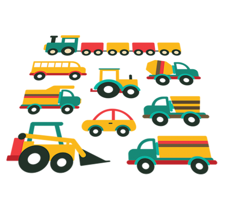 Kids vinyl rug featuring colorful vehicles - TenStickers