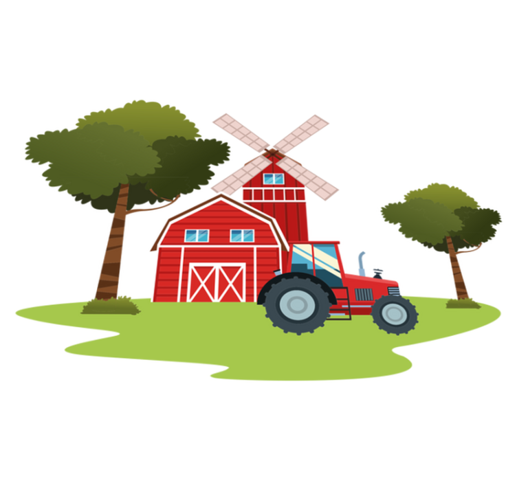 Kids vinyl rug with tractors and trees design - TenStickers