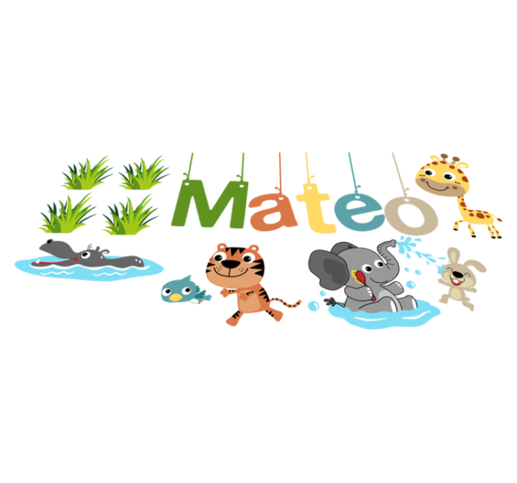 Kids vinyl rug customizable jungle animals name sticker - TenStickers