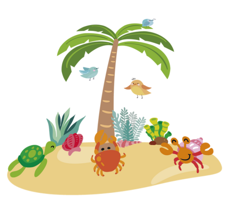 Kids vinyl rug palm tree and sea animals - TenStickers