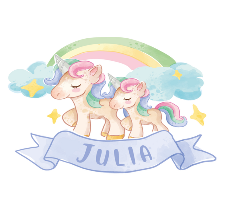 Kids vinyl rug with joyful unicorns on a rainbow - TenStickers