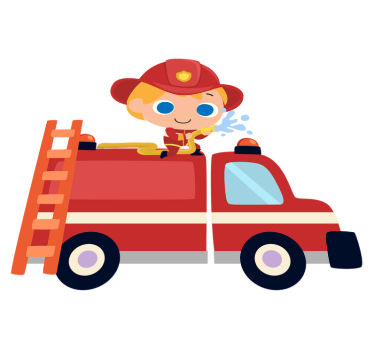 Kids vinyl rug firefighter red car driver - TenStickers
