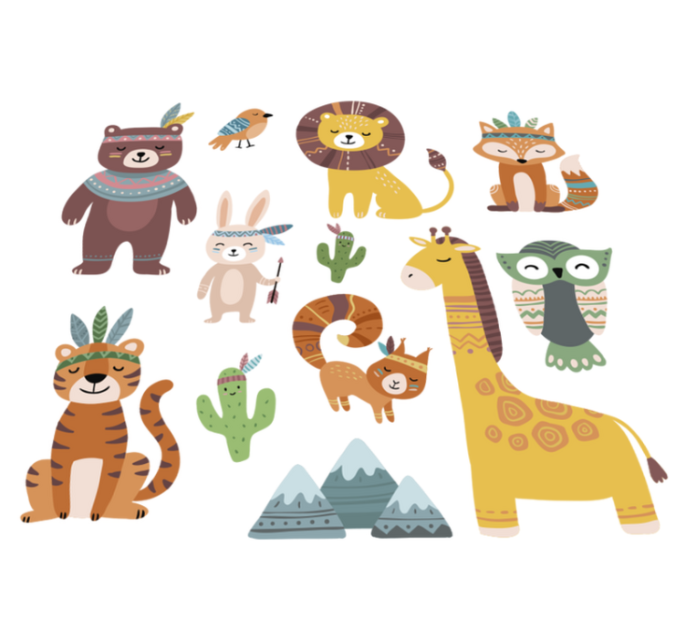 Kids vinyl rug with funny tribal animals - TenStickers