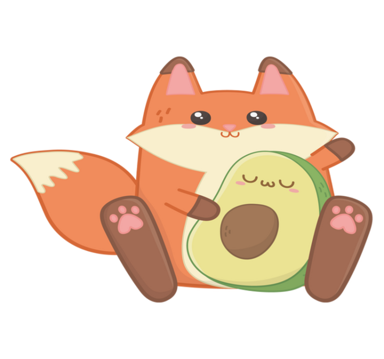Kids vinyl rug kawaii fox and avocado design - TenStickers