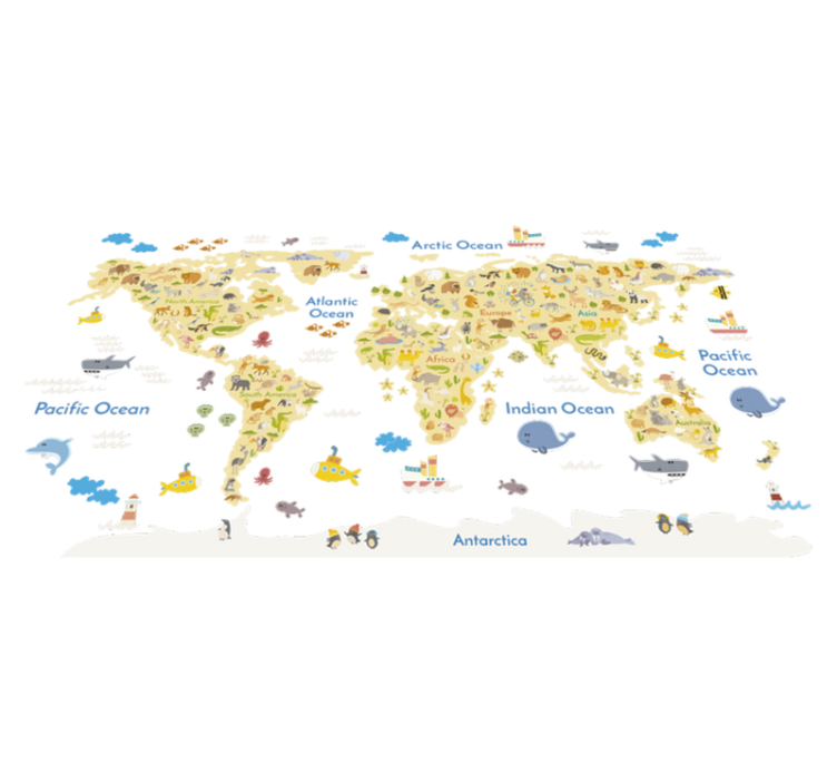 World map vinyl rug wildlife design - TenStickers