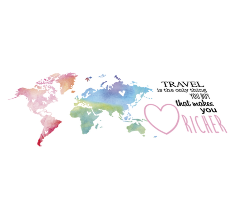 World map vinyl rug with travel text en - TenStickers