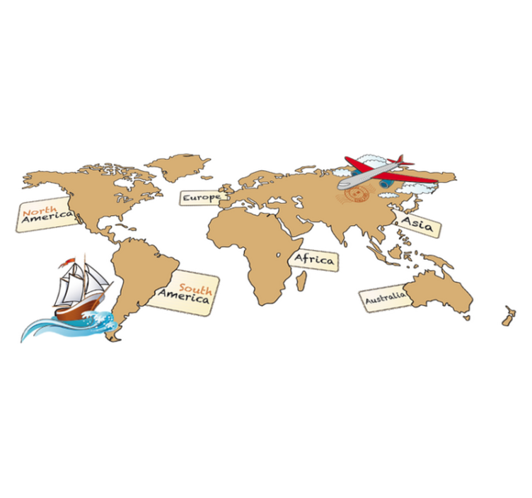 World map vinyl rug english continents map vinyl - TenStickers