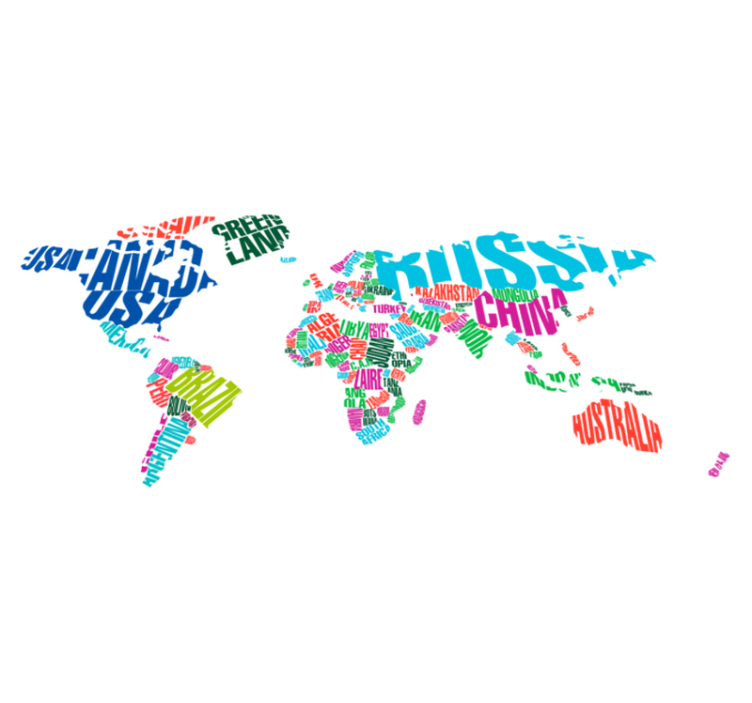 World map vinyl rug with vibrant country names - TenStickers