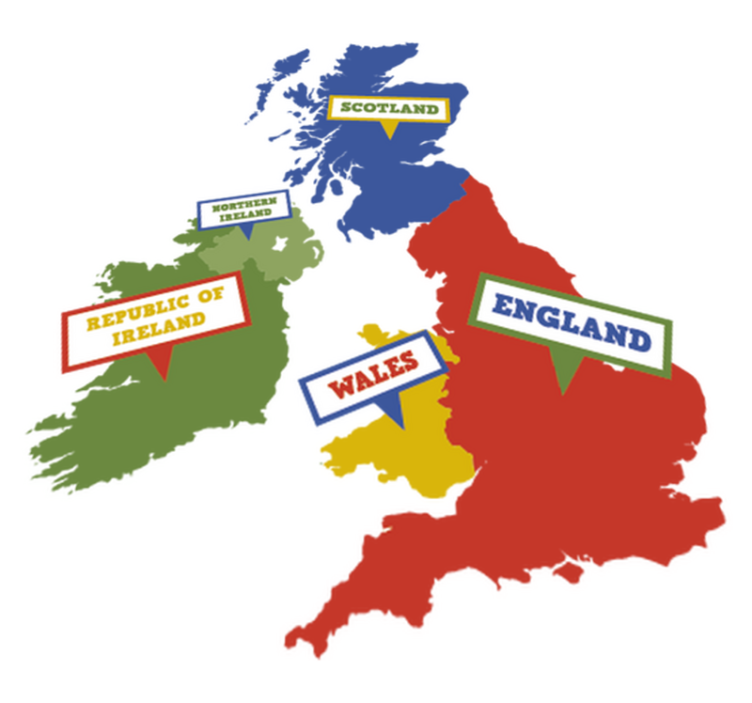 World map vinyl rug in colorful great britain - TenStickers