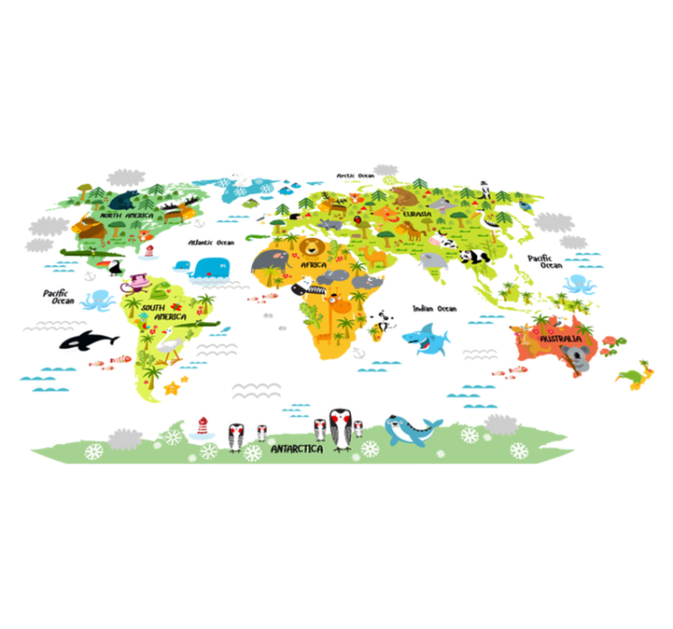 World map vinyl rug animal world map rug - TenStickers