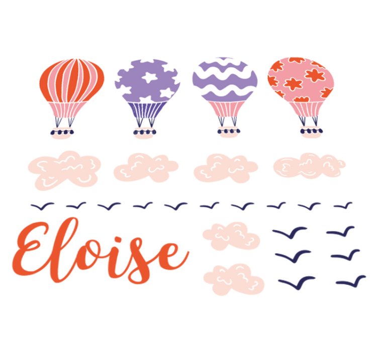 Kids vinyl rug with pink and purple balloons clouds - TenStickers