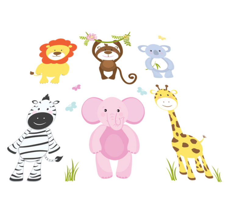 Kids vinyl rug featuring colorful baby animals - TenStickers