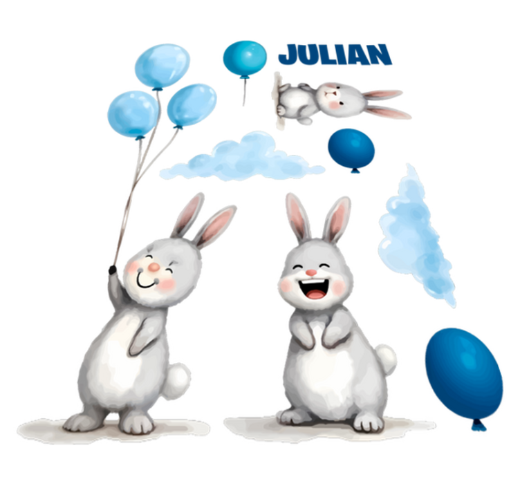 Kids vinyl rug blue balloons with bunnies - TenStickers