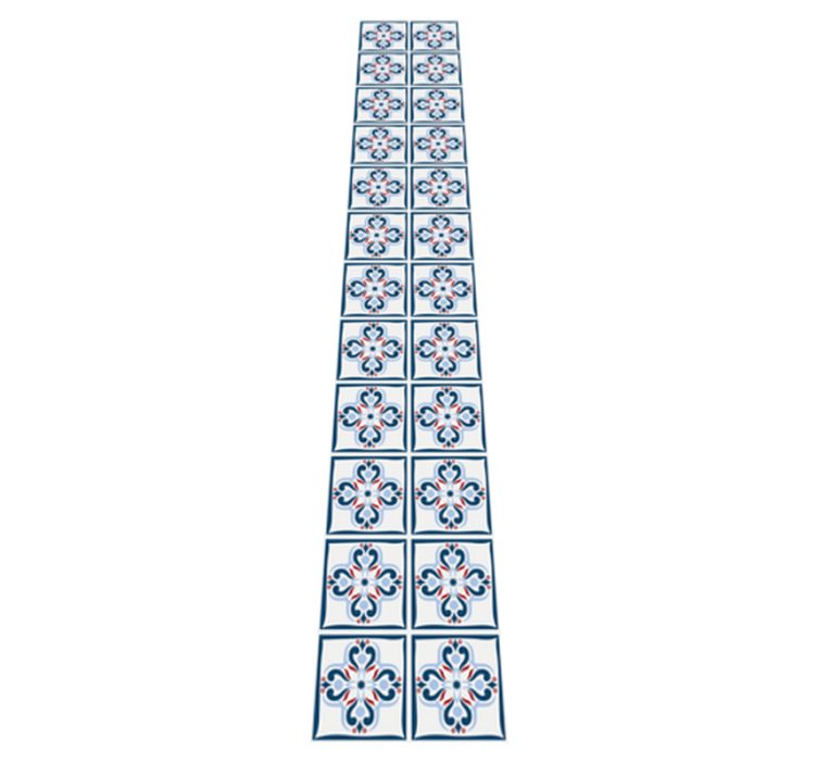 Kitchen vinyl rug with blue and red portuguese tiles - TenStickers