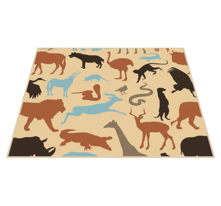 Bedroom vinyl rug featuring safari animal silhouettes - TenStickers