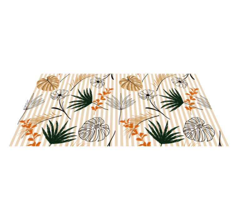 Vinyl rug black white and beige flowers - TenStickers