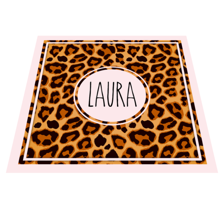 Leopard pattern with name teen vinyl rug - TenStickers