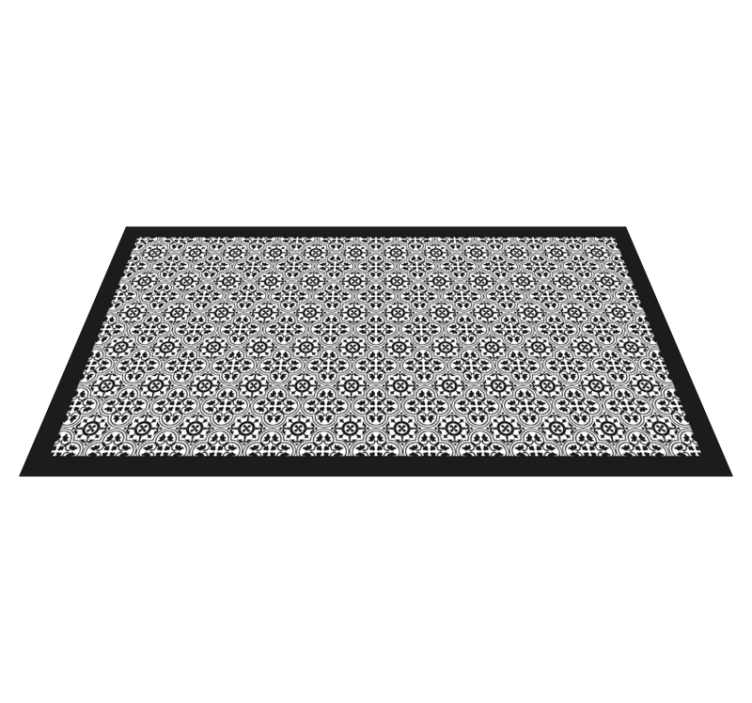 Black floral pattern tile vinyl rug - TenStickers