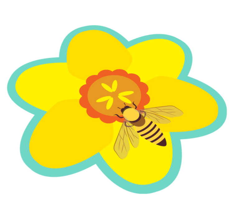 Bee on a sunflower floral vinyl rug - TenStickers