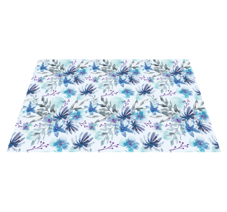 Blue elegant motif floral vinyl rug - TenStickers