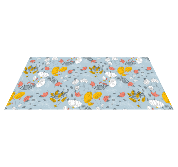 Blue pattern bloom floral vinyl rug - TenStickers