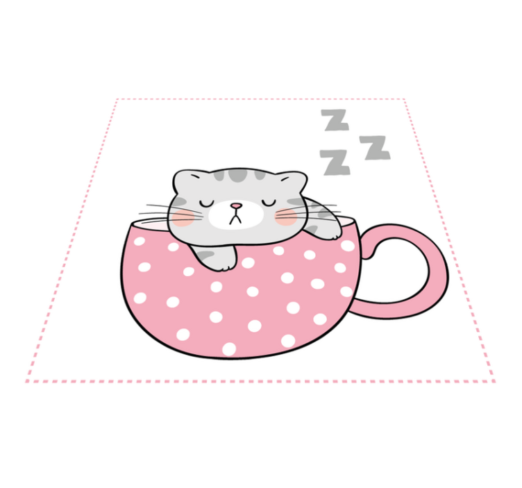 Sleeping cat cup kids vinyl rug - TenStickers