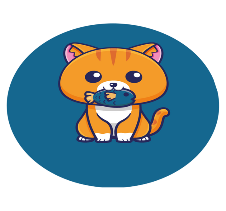 Cute cat eating fish cartoon  animal rug - TenStickers