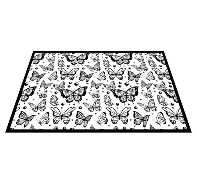 Black Butterfly Pattern floral vinyl rug - TenStickers