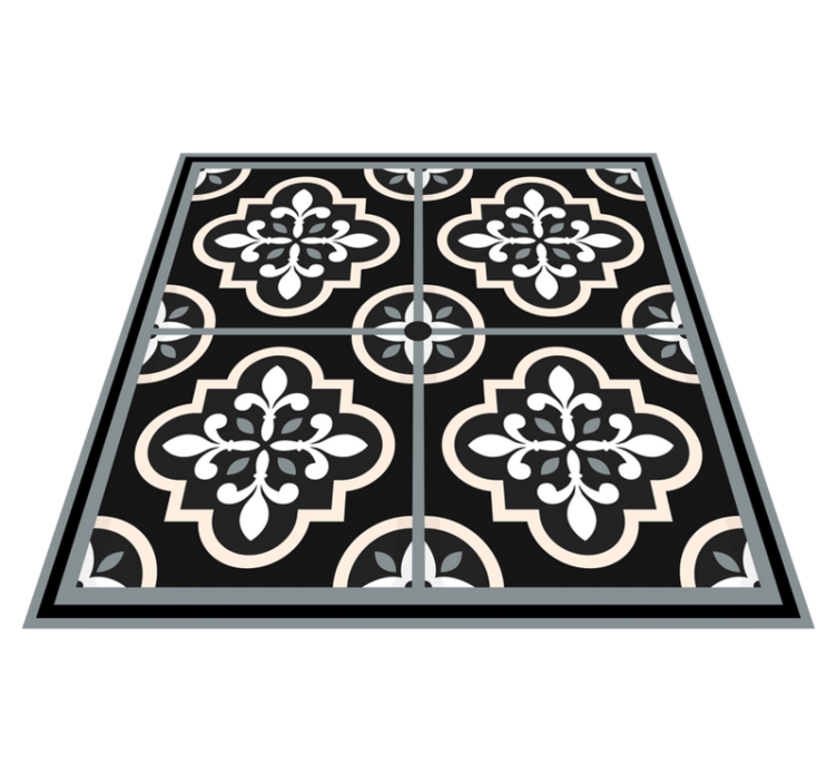 Black and white floral pattern geometric rug - TenStickers
