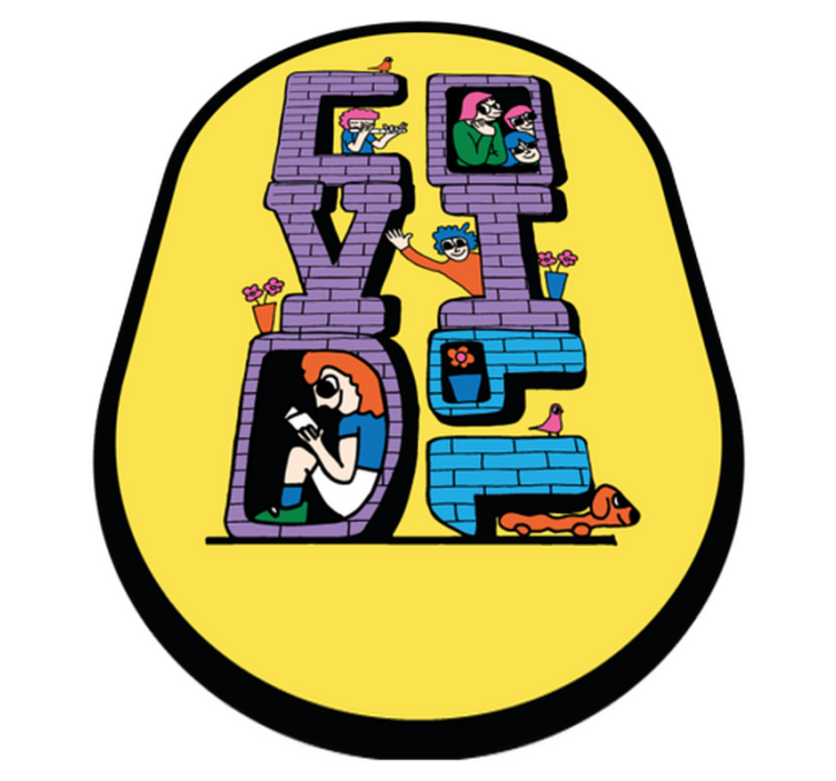 Covid characters staying home kids vinyl rug - TenStickers