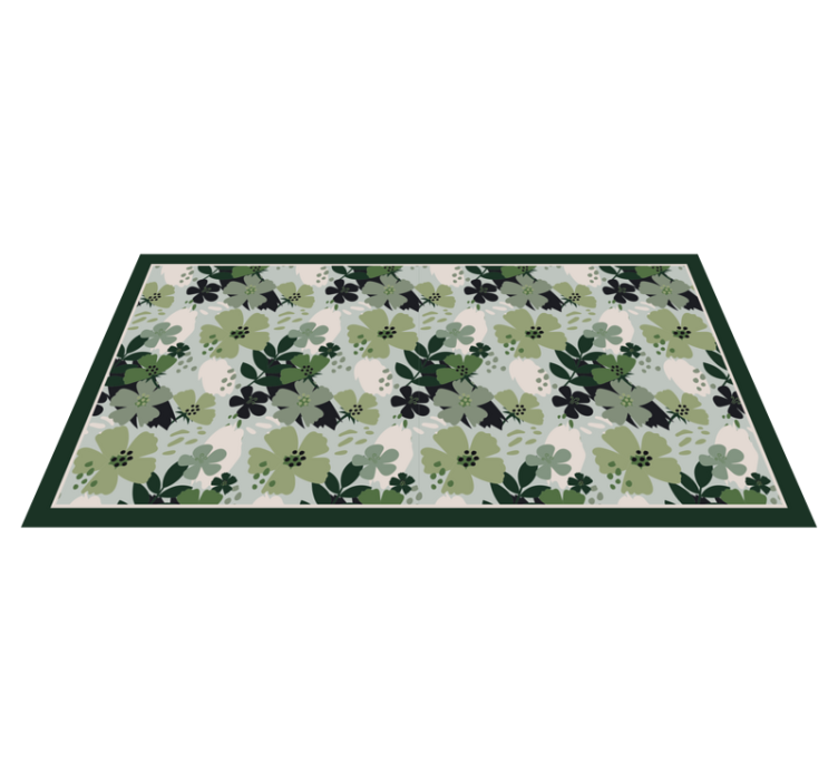 Green Floral Motif floral vinyl rug - TenStickers