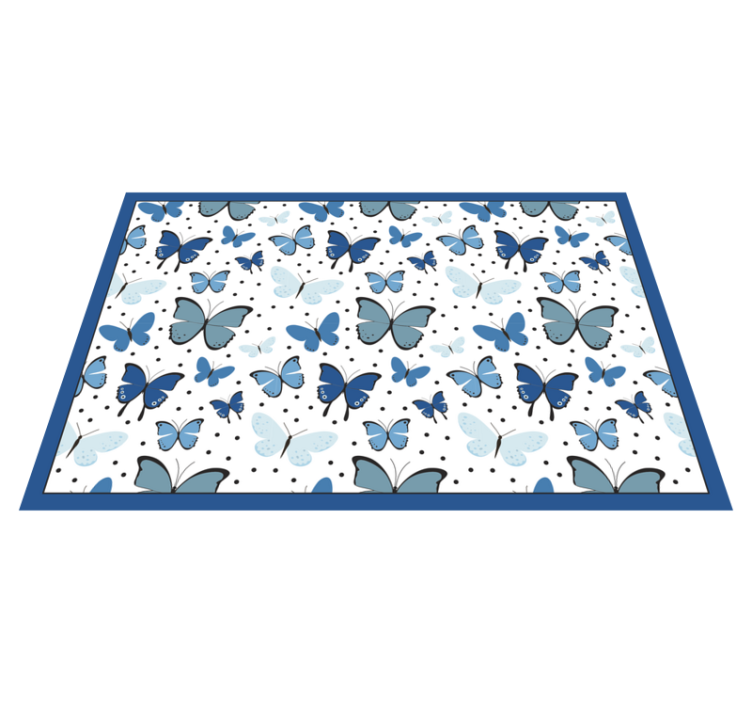 Blue butterfly pattern floral vinyl rug - TenStickers