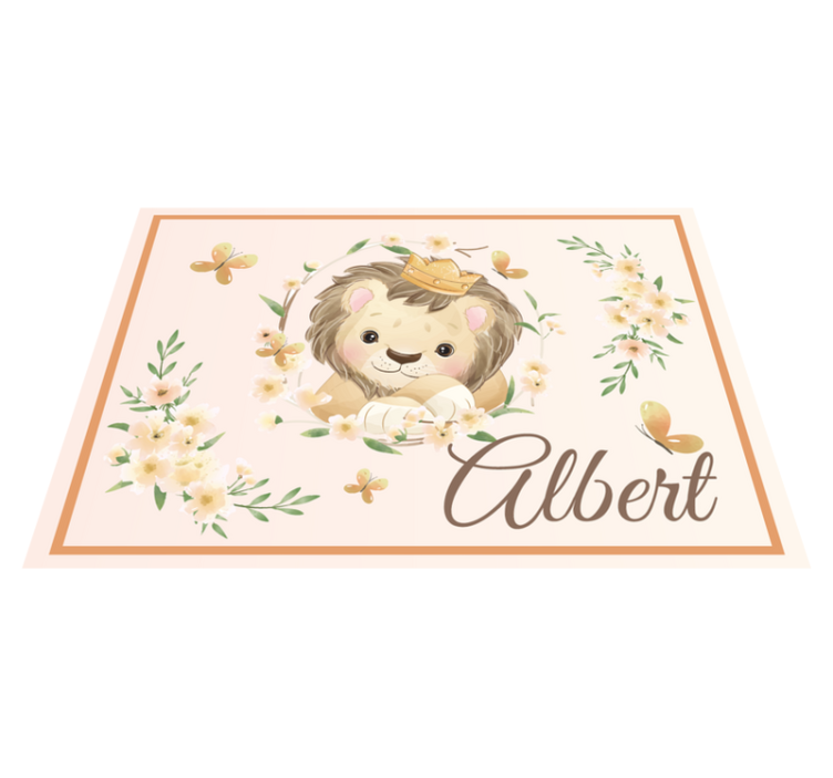 Baby lion with name kids vinyl rug - TenStickers