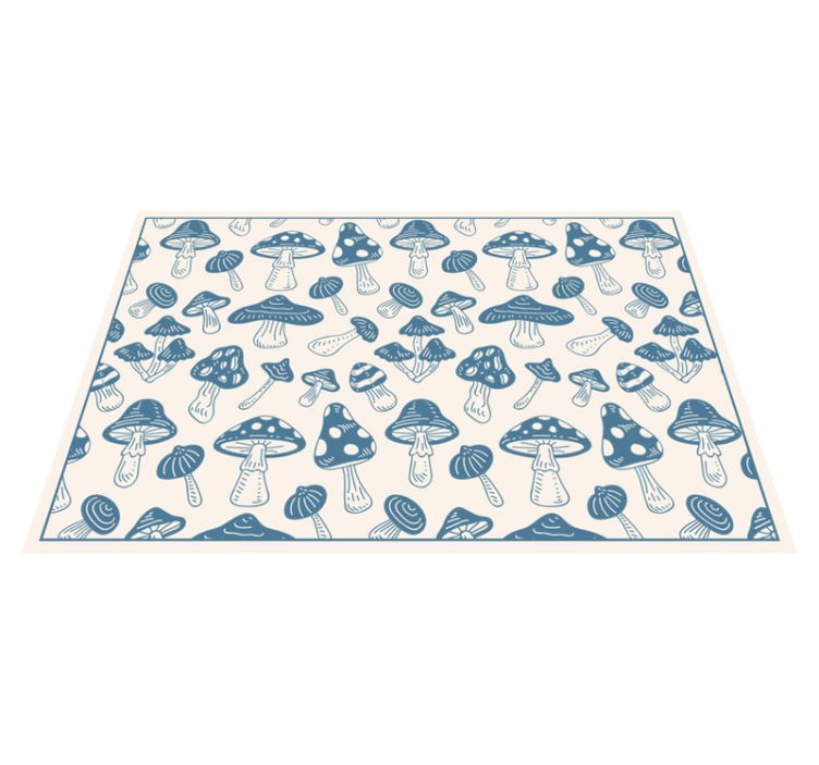 Blue mushrooms white background floral rug - TenStickers