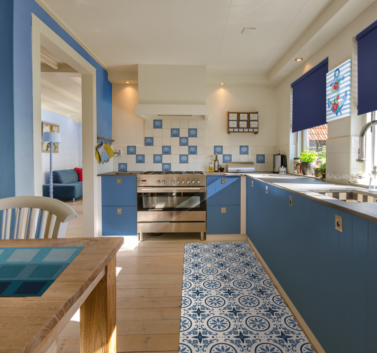 Blue nautical pattern tile vinyl rug - TenStickers