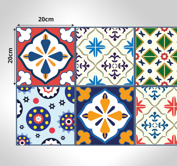 Vibrant colorful pieces tile vinyl rug - TenStickers