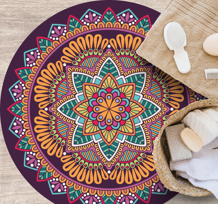 Abstract mandala flower shape mandala vinyl rug - TenStickers