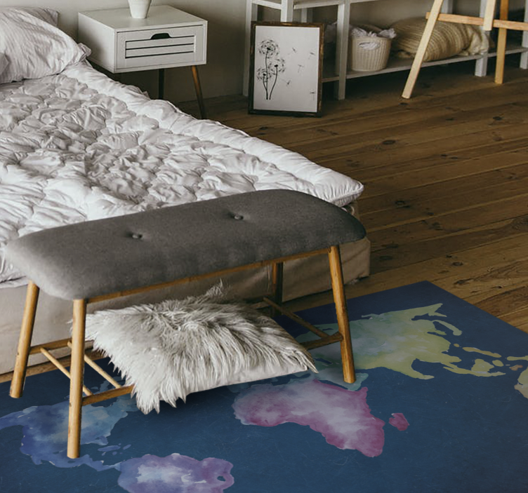 Artistic colorful blue background world map rug - TenStickers