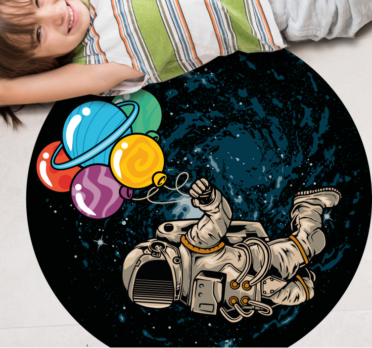 Astronaut floating in space with balloons  rug - TenStickers