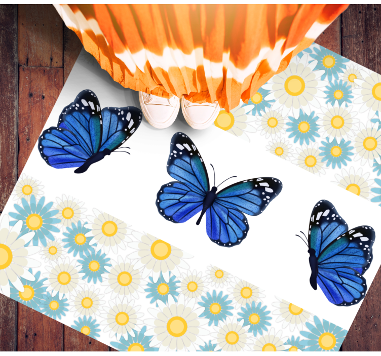 Beautiful blue butterfly bedroom rug - TenStickers